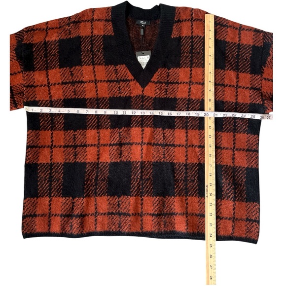 NWT Rails Colleen Rust Black Plaid Oversized V-Neck Sweater Size XL Reg. $268 - Picture 7 of 10